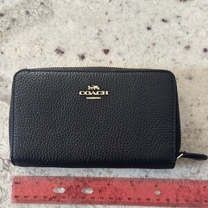Coach Black Pebbled Leather Zip Wallet